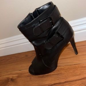 Open toe booties, worn